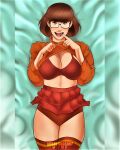  bra breasts flashing freckles glasses miniskirt panties scooby-doo stockings sweater_lift thighs velma_dinkley 