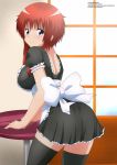  big_ass big_breasts looking_at_viewer maid maid_uniform naomi_kokoro red_hair table yukino_memories zel-sama 