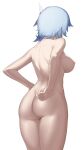  1girl 1girl 1girl ass big_breasts blue_hair breasts eula_(genshin_impact) female_only from_behind genshin_impact hair_ornament hand_on_hip high_resolution nipples short_hair sideboob simple_background terebi_(shimizu1996) thighs white_background 
