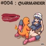  1female 1girl bottomless charmander cum cum_in_pussy cum_inside dawn dawn_(pokemon) female female_human female_human/male_pokemon hikari_(pokemon) human/pokemon internal interspecies male_pokemon no_panties partially_clothed pokemon pokephilia selty sex spread_legs vaginal vaginal_penetration 