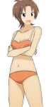 1girl 1girl 1girl 2014 bikini breast_squeeze brown_hair iizuka_yuzu open_mouth orange_bikini orange_swimsuit purple_eyes sakura_trick tagme tangerine_bikini