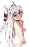  1girl 1girl 1girl amatsukaze_(kantai_collection) ass breasts brown_eyes gluteal_fold hair_tubes high_resolution kantai_collection long_hair looking_at_viewer nude nude_filter silver_hair simple_background small_breasts takanashi_kei_(hitsujikan) third-party_edit white_background windsock 