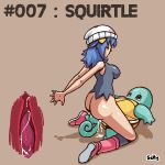  1female 1girl ass bottomless cervix cum cum_in_pussy cum_inside dawn dawn_(pokemon) female female_human female_human/male_pokemon girl_on_top hikari_(pokemon) human/pokemon internal interspecies male_pokemon no_panties partially_clothed pokemon pokephilia selty sex squirtle vaginal vaginal_penetration 