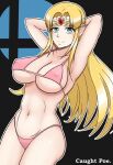  1girl alluring big_breasts bikini blonde_hair blue_eyes erect_nipples_under_clothes female female_only long_hair nintendo princess_zelda tagme the_caught_poe the_legend_of_zelda voluptuous yellow_hair zelda_(a_link_between_worlds) 