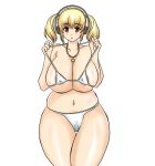 1girl bikini blonde_hair breasts cleavage headphones huge_breasts jewelry long_hair mr106 necklace nitroplus orange_eyes plump solo star super_pochaco swimsuit twin_tails twintails
