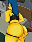  blue_hair licking_ass marge_simpson moe_szyslak panties_down the_simpsons yellow_skin 