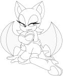 1girl anthro artist_request bat big_breasts breasts cleavage looking_at_viewer monochrome rouge_the_bat sega smile sonic_the_hedgehog_(series) unknown_artist wings