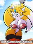  1girl 2022 3:4 anthro areola big_breasts bouncing_breasts breasts canid canine clothing cloud crossgender dipstick_tail english_text eyeshadow fox front_view genderswap genitals gif huge_breasts legwear looking_at_viewer loop makeup mammal markings miles_&quot;tails&quot;_prower millie_tailsko mtf_crossgender nipple_piercing nipples outside piercing pussy sachasketchy sega short_playtime sonic_the_hedgehog_(series) tail_markings text 