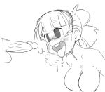  1girl big_breasts blush breasts disembodied_penis drooling erection futakuchi-onna heavy_breathing kutiko-san_(sarikyou) large_breasts magic_penis monochrome noill nude open_mouth oral original penis saliva sketch tongue tongue_out uncensored 