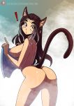  ! 1girl 1girl 1girl animal_ears areola ass breasts brown_hair curvaceous female_only final_fantasy final_fantasy_xiv hair high_resolution kinkymation long_hair miqo&#039;te nipples nude red_eyes square_enix tail towel video_game wet 