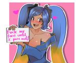  ass bitch blue_hair breasts happy heart-shaped_pupils huge_ass huge_breasts league_of_legends looking_at_viewer sign sona stormbringer two-tone_hair 