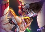 2_girls big_breasts breast_grab breasts heart heart-shaped_pupils hololive horns houshou_marine kiryuu_coco long_hair looking_at_viewer looking_down nipples orange_hair panties pov pussy pussy_juice red_eyes red_hair tied_hair torn_clothes v virtual_youtuber zero130rider 
