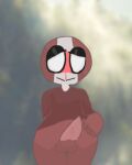 1boy animal_genitalia animal_penis canada canada_(countryhumans) canadian canadian_flag countryhumans countryhumansgorl forest_background genitals leaf male male_only no_pupils penis simple simple_face simple_shading