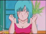  ^_^ anime blue_hair breast_shake breasts cleavage dragon_ball_z gif jiggle maron smile 