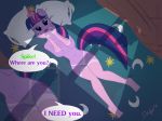 1girl begging devanstar english_text female female_only friendship_is_magic horny my_little_pony nude panties socks solo speech_bubble text twilight_sparkle_(mlp)