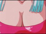  anime blue_hair breast_shake breasts cleavage close_up dragon_ball_z gif jiggle maron smile 