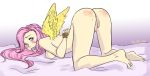  ass ball_gag bondage fluttershy friendship_is_magic humanized my_little_pony nude pink_hair pussy spanked wings 