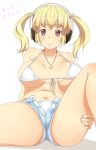  1girl big_breasts blonde_hair breasts e_mogi headphones jewelry large_breasts necklace nitroplus star super_pochaco translated 