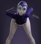  3d 3d_(artwork) bent_over blender_(software) dc_comics goth goth_girl leotard long_legs looking_at_viewer meme pale-skinned_female pale_skin purple_hair rachel_roth raven_(dc) smitty34 tagme talking_to_viewer teen_titans text 