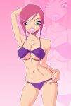 1girl bikini breasts female female_only looking_at_viewer mostly_nude purple_bikini short_hair solo standing tecna winx_club zfive 