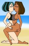  2_girls 2girls beach bikini black_hair brown_hair brown_skin closed_eyes courtney_(tdi) female_only gwen_(tdi) kissing total_drama_island vanilladream34 yuri 