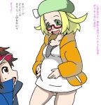  bel_(pokemon) bianca_(pokemon) blonde_hair green_eyes huge_breasts humans_of_pokemon kyouhei_(pokemon) pokemon pokemon_black_and_white pokemon_bw pregnant_belly 