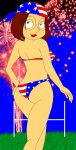  1girl 4th_of_july american_flag_bikini bikini family_guy fireworks glasses looking_back meg_griffin smile solo_female 