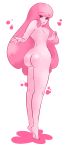  adventure_time breasts bubble_butt hair long_hair looking_back nipples nude pink_eyes pink_hair pink_skin princess_bubblegum shiny shiny_skin smile 