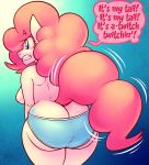  animal_tail ass ass_crack blue_eyes blue_panties breasts cutie_mark friendship_is_magic funny long_hair looking_back looking_down my_little_pony nipples panties pink_hair pinkie_pie solo surprise topless underwear wide_hips 