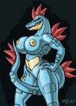 2012 alligator amber_eyes anthro areola big_breasts blue_scales breasts creatures_(company) female feraligatr game_freak gen_2_pokemon grin grriva hair looking_at_viewer nintendo nipples nude ordile_(pokemon) pokemon pokemon_(anime) pokemon_(creature) pokemon_(game) pokemon_(species) pokemon_diamond_pearl_&amp;_platinum pokemon_dppt pokemon_heartgold_and_soulsilver pokemon_hgss porkyman pussy red_eyes red_hair reptile scales scalie sharp_teeth smile tail water_type_pokemon