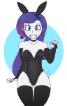  1_girl 1girl black_outfit black_stockings blue_eyes breasts bunny_ears bunny_girl bunnysuit choker equestria_girls female female_only friendship_is_magic long_hair looking_at_viewer my_little_pony partially_clothed purple_hair rarity rarity_(mlp) solo stockings thigh_gap 