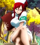  1_girl 1girl anime ass bitch clothed crossed_legs_(sitting) doctor erza_scarlet fairy_tail female female_only legs looking_at_viewer nurse nurse_cap nurse_outfit nurse_uniform sexy sitting slut solo 