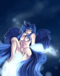  1girl aries84 barefoot blue_hair blush breasts feather female friendship_is_magic hair horn human humanized long_hair my_little_pony navel nipples open_mouth orgasm princess_luna pussy solo teal_eyes toenails tongue wings 
