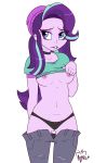  1_girl 1girl 2020 breasts equestria_girls female female_only friendship_is_magic hat long_hair mostly_nude my_little_pony no_bra panties pants pants_down solo standing starlight_glimmer starlight_glimmer_(mlp) thigh_gap 