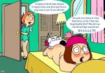  breasts brian_griffin dialogue family_guy lois_griffin meg_griffin nude puffy_pussy pussylicking red_anus uso_(artist) 