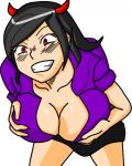  artist_request character_request cleavage mega_milk purple_shirt titty_monster 