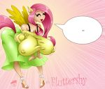  2012 animal_ears ass big_ass big_breasts blush breasts english_text equine erect_nipples female fluttershy fluttershy_(mlp) friendship_is_magic graphicbrat hair horse huge_breasts human long_hair my_little_pony nipples pegasus pink_hair pony solo text wide_hips wings 