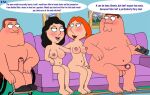  bonnie_swanson breasts dialogue erect_penis family_guy imminent_sex joe_swanson lois_griffin nude_female peter_griffin puffy_pussy red_anus swingers uso_(artist) 