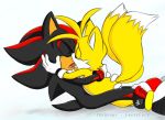  blue_eyes blush boots canine closed_eyes fakerface fox hedgehog love making_love male male_only miles_&quot;tails&quot;_prower multiple_tails nude plain_background sega sex shadow_the_hedgehog sonic sonic_team testicles white_background yaoi 