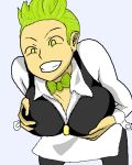  big_breasts breasts cilan dent_(pokemon) green_hair grin hair humans_of_pokemon mega_milk pokemon rule_63 titty_monster 