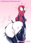1girl 2023 anus ass big_ass chickpea color colored expressive_mask female_only gradient_background heroine huge_ass light-skinned_female looking_back looking_over_shoulder marvel marvel_comics masked_female mayday_parker pink_background presenting_hindquarters pussy simple_background spandex spider-girl spider-man_(series) spider_sense superhero_costume superheroine torn_clothes uncensored wardrobe_malfunction wide_eyed zentai