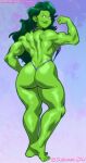  1girl 1girl 1girls 2023 ass barefoot big_ass big_ass bikini blue_background chickpea color colored colored_background feet female_only flexing flexing_bicep green_eyes green_hair green_skin huge_ass huge_ass hulk_(series) looking_at_viewer looking_back looking_over_shoulder marvel marvel_comics muscle muscular muscular_back muscular_female pinup rear_view she-hulk simple_background sling_bikini slingkini smile solo_female swimsuit toes 