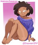 1girl 2022 amphibia asian asian_female barefoot blue_sweater bottomless bottomless_female brown_hair chickpea colored dark-skinned_female dark_skin disney disney_channel earrings feet female_only gradient_background grin looking_at_viewer milf mrs._boonchuy oum_boonchuy pink_background short_hair simple_background sitting smile smiling_at_viewer solo_female straight_hair sweater thai thai_milf toes wedding_ring
