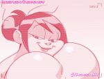 1girl 2023 anonymous_female ass ass_worship bedroom_eyes big_ass camera_view chickpea disney disney_channel fat_ass female_focus female_only filming hair_bun head_on_ass huge_ass milf monochrome pink_background pink_theme recording sharon_mcgee simple_background smile the_ghost_and_molly_mcgee yuri