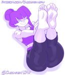1girl 2023 asian_female barefoot chickpea cosplay feet female_only glitch_techs greek_toe miko_kubota nickelodeon no_background on_back purple_hair simple_background smile soles thick_thighs toes touching_toes white_background