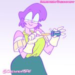  2023 cartoon_network chickpea clothed_female glasses gloves gradient_background innuendo looking_at_viewer miss_quantum ok_k.o.!_let&#039;s_be_heroes purple_background purple_hair sfw short_hair simple_background teacher 