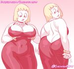 1girl 2024 ass backless_outfit bbw bbw_mom big_ass big_breasts blonde_hair bracelet cartoon_network chickpea clarence dress female_only gradient_background huge_ass lipstick looking_down looking_over_shoulder mary_wendell milf necklace pink_background sfw short_hair simple_background