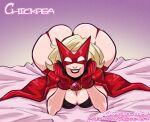 1girl 2022 ass big_ass blonde_hair breasts bubble_ass bubble_butt cape capelet chickpea cleavage color colored crimson_terror curvy expressive_mask eyemask fat_ass female_only gloves huge_ass light_skin looking_at_viewer mask masked_female massive_ass on_bed original original_character pawg purple_background red_gloves simple_background smile spandex superhero_costume supervillain supervillainess thick thick_ass thick_thighs villainess