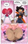  1boy 1girl 1girls 2023 3koma anus backsack balls big_penis black_hair cameltoe chickpea clenched_fist colored comic comic_page curbita dark-skinned_female dialogue dragon_ball dragon_ball_oc dragon_ball_xenoverse english_text female_saiyan gloves hand_on_hip heart human humanoid instant_loss light-skinned_male male mating_press orange-tinted_eyewear original_character penis plap purple_background saiyan saiyan_armor saiyan_girl saiyan_tail scouter simple_background sound_effects speech_bubble straight text tinted_eyewear tomboy torn_clothes uncensored vaginal_sex valentine valentine&#039;s_day wet_pussy white_skin 