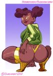 1girl 2023 african african_female april_o&#039;neil april_o&#039;neil_(rise_of_the_tmnt) big_ass chickpea colored dark-skinned_female dark_skin female_only glasses gradient_background huge_ass looking_over_shoulder melanin presenting_hindquarters purple_background rise_of_the_teenage_mutant_ninja_turtles simple_background smile squatting teenage_mutant_ninja_turtles thong